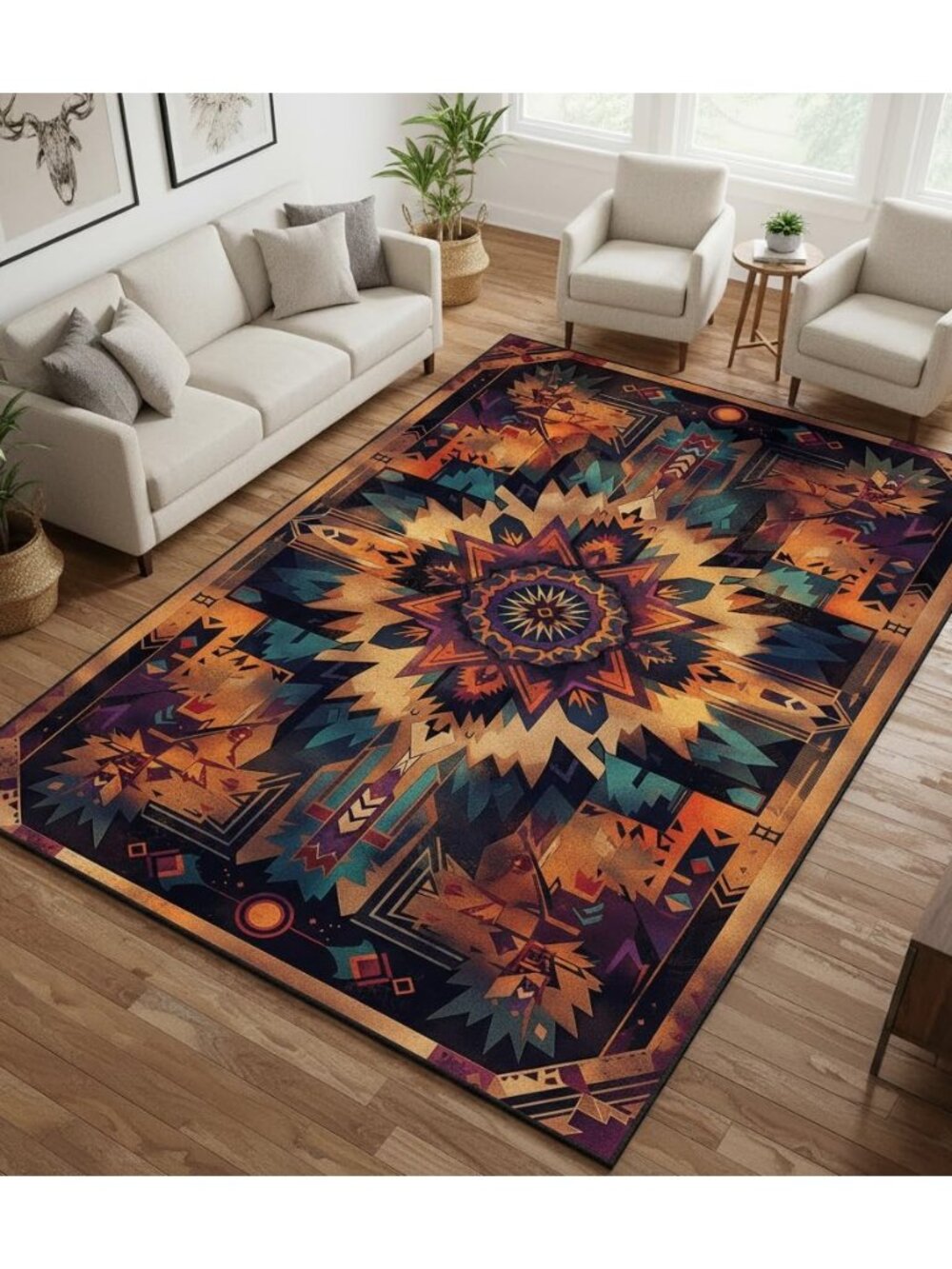 Southwestern Aztec Area Rug 3'x5' – Tribal Geometric Pattern Carpet for Living